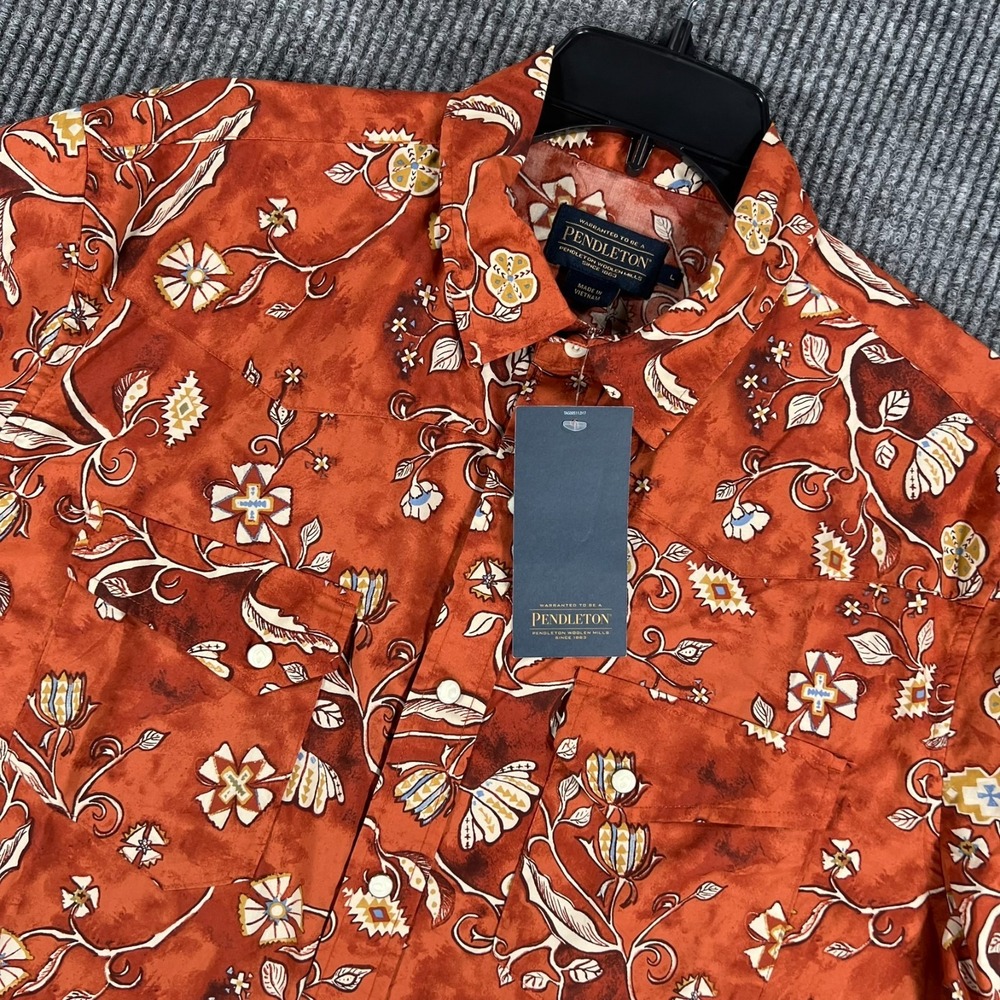 Pendleton Shirt Mens Large Orange Floral Short Sleeve Pearl Snap Casual New